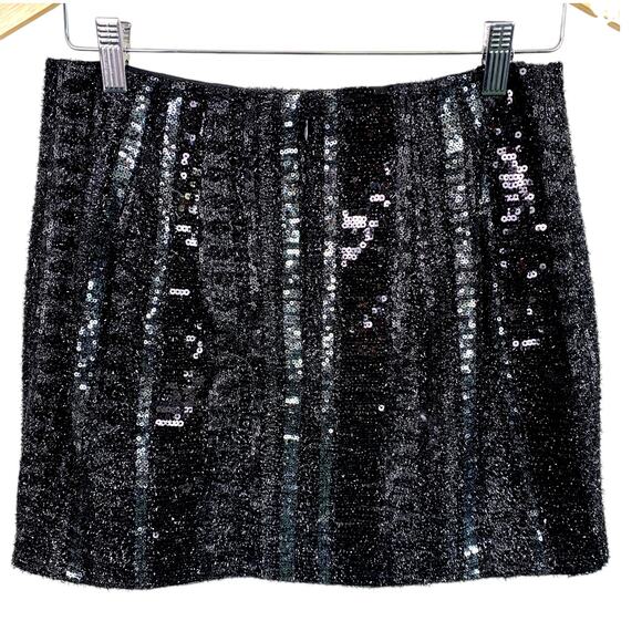 EXPRESS Women's Sz 8 NEW Black and Silver Mini Skirt Back Zipper Party - Picture 7 of 7